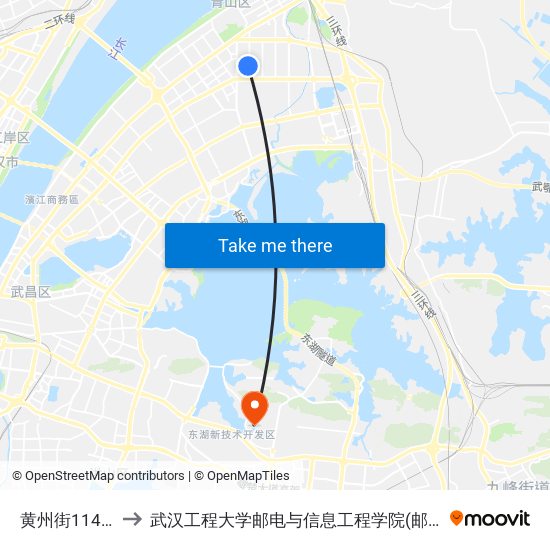 黄州街114街坊 to 武汉工程大学邮电与信息工程学院(邮科院校区) map