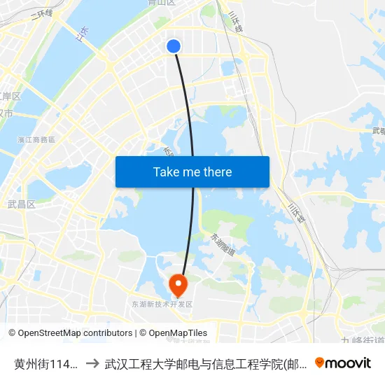 黄州街114街坊 to 武汉工程大学邮电与信息工程学院(邮科院校区) map
