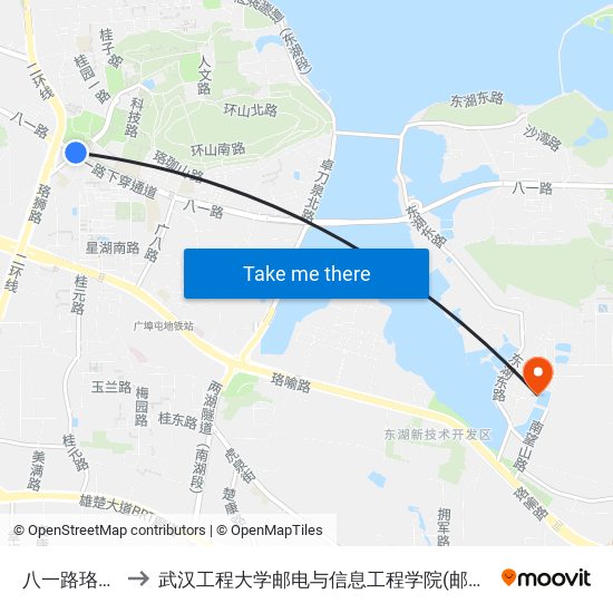 八一路珞珈山 to 武汉工程大学邮电与信息工程学院(邮科院校区) map