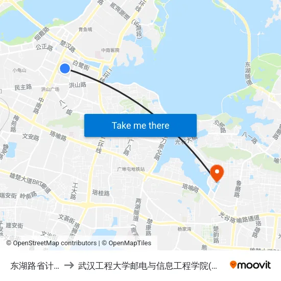 东湖路省计量院 to 武汉工程大学邮电与信息工程学院(邮科院校区) map