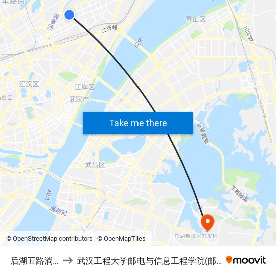 后湖五路淌湖村 to 武汉工程大学邮电与信息工程学院(邮科院校区) map