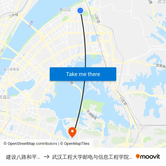 建设八路和平大道口 to 武汉工程大学邮电与信息工程学院(邮科院校区) map