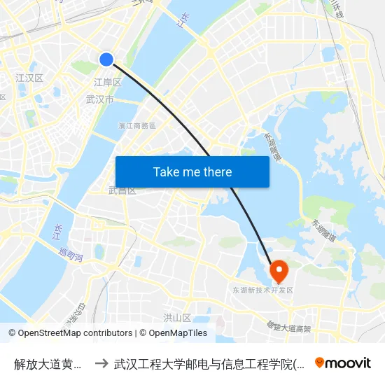 解放大道黄浦大街 to 武汉工程大学邮电与信息工程学院(邮科院校区) map