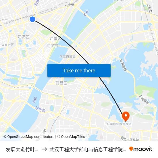 发展大道竹叶山三村 to 武汉工程大学邮电与信息工程学院(邮科院校区) map