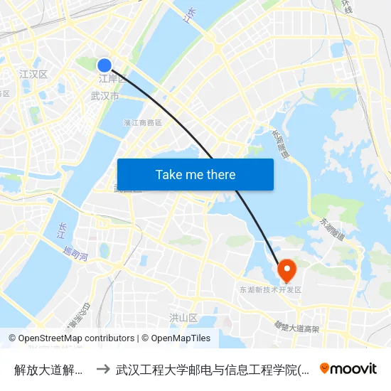 解放大道解放公园 to 武汉工程大学邮电与信息工程学院(邮科院校区) map