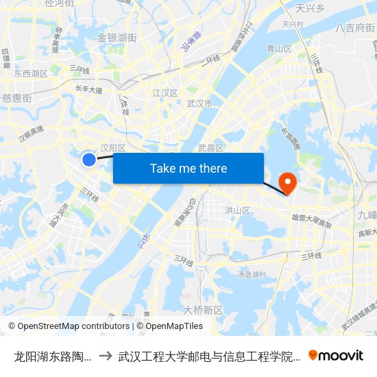 龙阳湖东路陶家岭路 to 武汉工程大学邮电与信息工程学院(邮科院校区) map