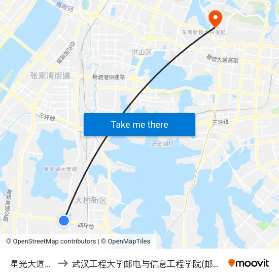 星光大道豹山 to 武汉工程大学邮电与信息工程学院(邮科院校区) map