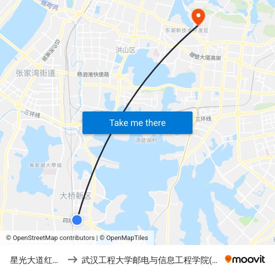 星光大道红旗小区 to 武汉工程大学邮电与信息工程学院(邮科院校区) map