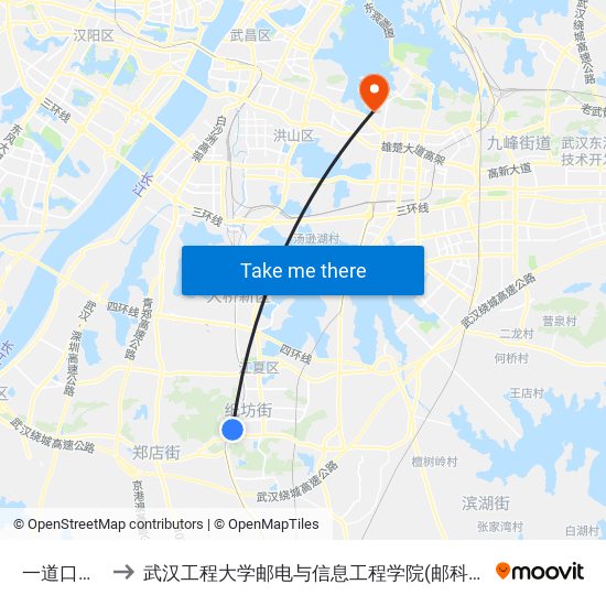 一道口涵洞 to 武汉工程大学邮电与信息工程学院(邮科院校区) map