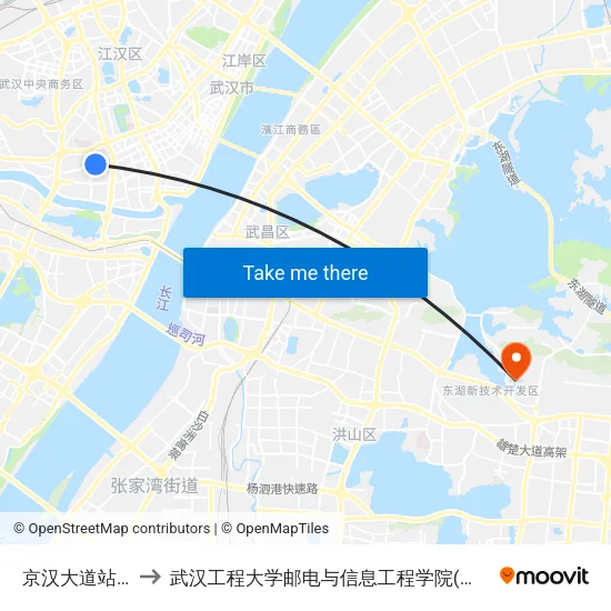 京汉大道站邻街 to 武汉工程大学邮电与信息工程学院(邮科院校区) map