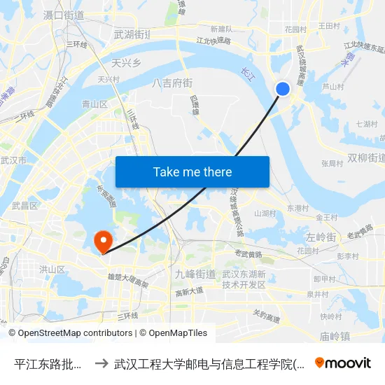 平江东路批发菜场 to 武汉工程大学邮电与信息工程学院(邮科院校区) map