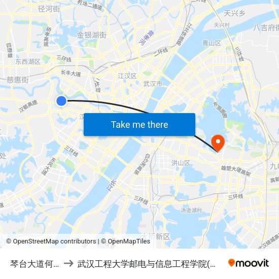 琴台大道何家湾 to 武汉工程大学邮电与信息工程学院(邮科院校区) map