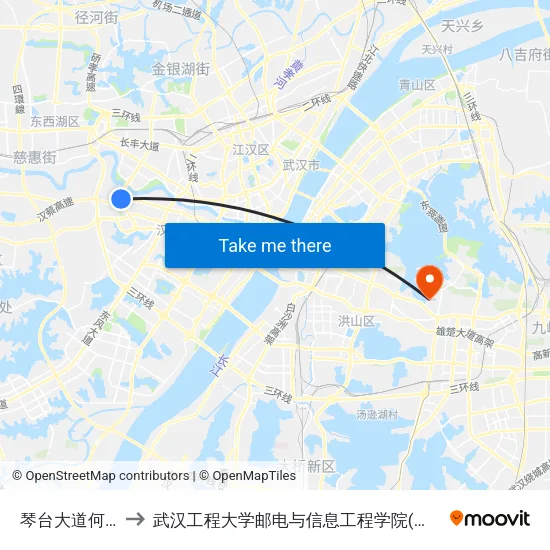 琴台大道何家湾 to 武汉工程大学邮电与信息工程学院(邮科院校区) map