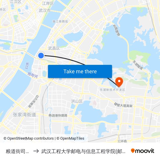 粮道街司门口 to 武汉工程大学邮电与信息工程学院(邮科院校区) map