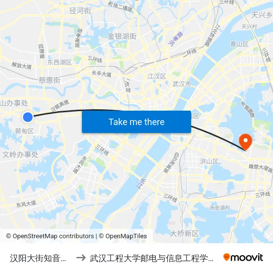 汉阳大街知音湖大道口 to 武汉工程大学邮电与信息工程学院(邮科院校区) map