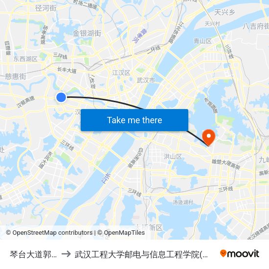 琴台大道郭家湾 to 武汉工程大学邮电与信息工程学院(邮科院校区) map
