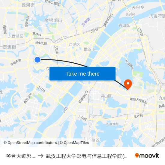 琴台大道郭家湾 to 武汉工程大学邮电与信息工程学院(邮科院校区) map