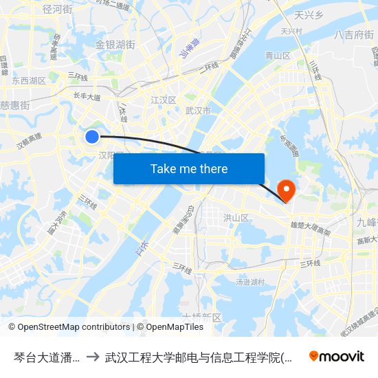 琴台大道潘家湾 to 武汉工程大学邮电与信息工程学院(邮科院校区) map