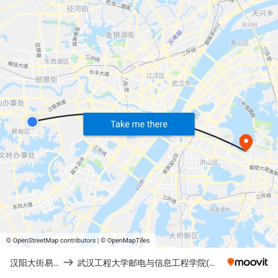 汉阳大街易家岭 to 武汉工程大学邮电与信息工程学院(邮科院校区) map