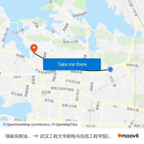 珞喻东路油篓口 to 武汉工程大学邮电与信息工程学院(邮科院校区) map