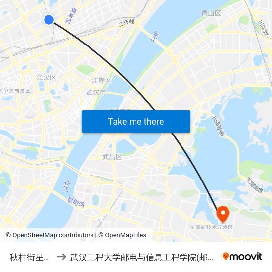 秋桂街星悦城 to 武汉工程大学邮电与信息工程学院(邮科院校区) map
