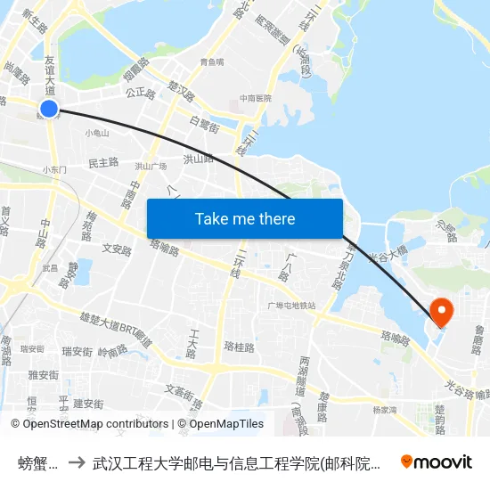 螃蟹岬 to 武汉工程大学邮电与信息工程学院(邮科院校区) map