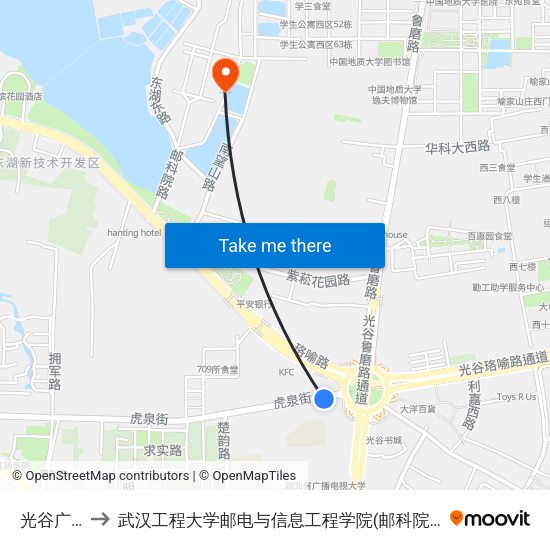 光谷广场 to 武汉工程大学邮电与信息工程学院(邮科院校区) map