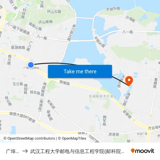 广埠屯 to 武汉工程大学邮电与信息工程学院(邮科院校区) map