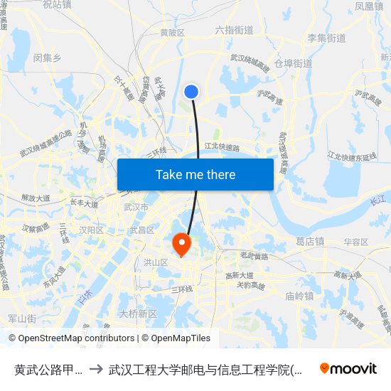 黄武公路甲山村 to 武汉工程大学邮电与信息工程学院(邮科院校区) map