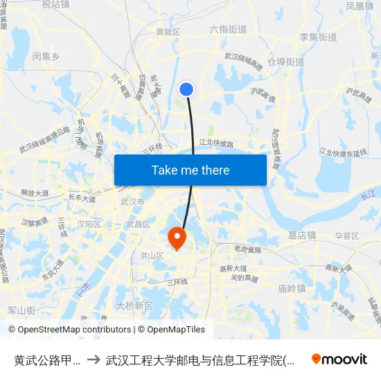 黄武公路甲山村 to 武汉工程大学邮电与信息工程学院(邮科院校区) map
