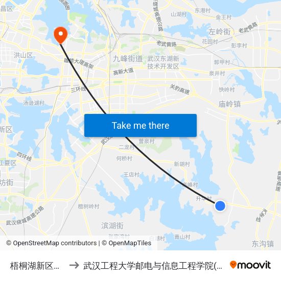 梧桐湖新区凤凰苑 to 武汉工程大学邮电与信息工程学院(邮科院校区) map