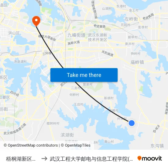 梧桐湖新区凤凰苑 to 武汉工程大学邮电与信息工程学院(邮科院校区) map
