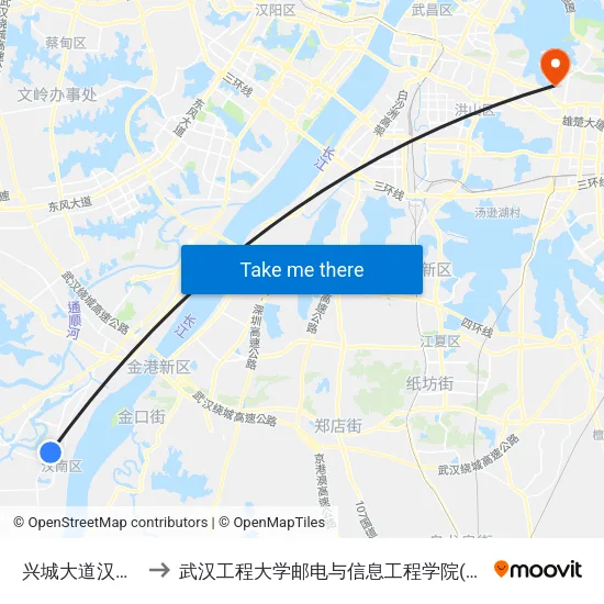 兴城大道汉南一中 to 武汉工程大学邮电与信息工程学院(邮科院校区) map