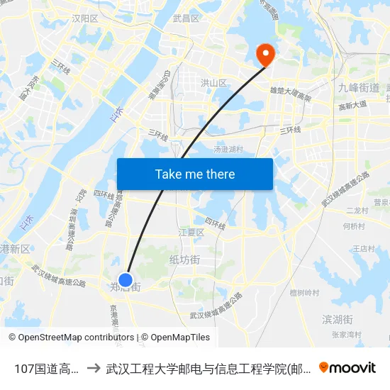 107国道高吴汪 to 武汉工程大学邮电与信息工程学院(邮科院校区) map
