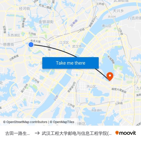古田一路生鲜市场 to 武汉工程大学邮电与信息工程学院(邮科院校区) map