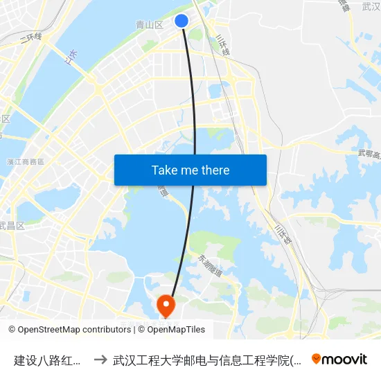 建设八路红钢二街 to 武汉工程大学邮电与信息工程学院(邮科院校区) map