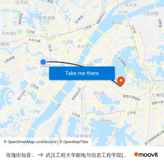 玫瑰街知音东村 to 武汉工程大学邮电与信息工程学院(邮科院校区) map