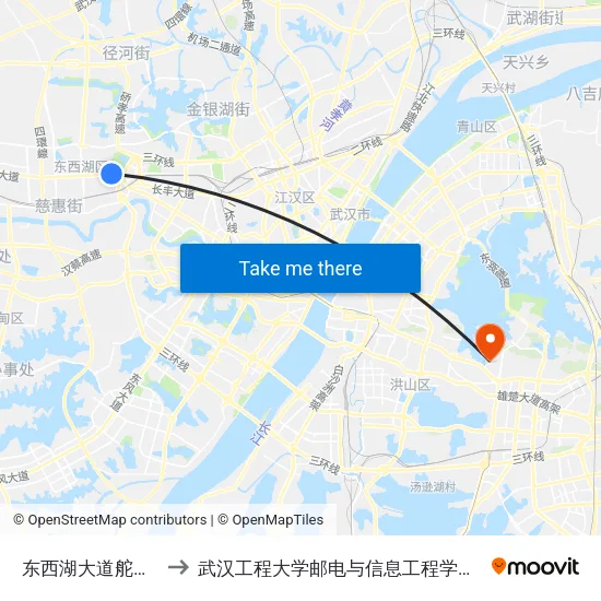 东西湖大道舵落口广场 to 武汉工程大学邮电与信息工程学院(邮科院校区) map