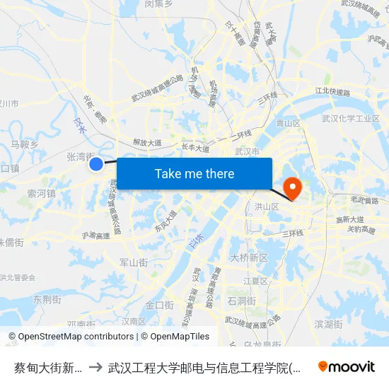 蔡甸大街新庙村 to 武汉工程大学邮电与信息工程学院(邮科院校区) map