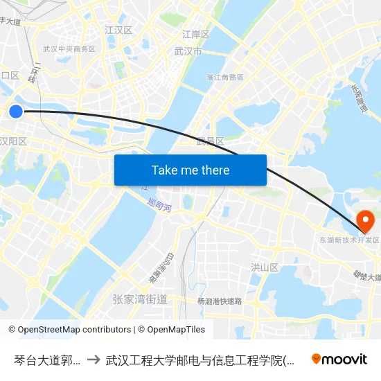琴台大道郭茨口 to 武汉工程大学邮电与信息工程学院(邮科院校区) map