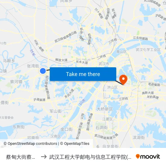 蔡甸大街蔡甸五小 to 武汉工程大学邮电与信息工程学院(邮科院校区) map