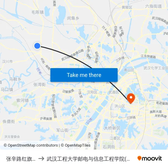 张辛路红旗大队 to 武汉工程大学邮电与信息工程学院(邮科院校区) map