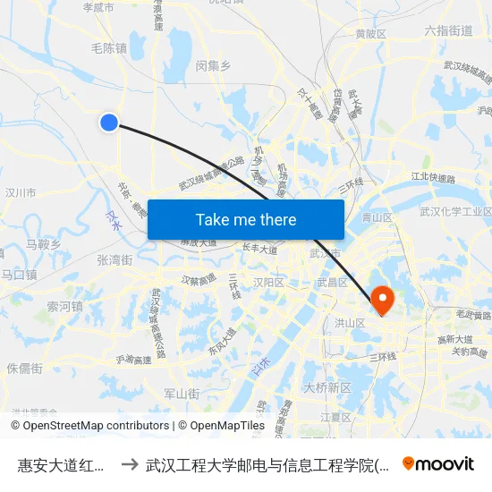 惠安大道红星大队 to 武汉工程大学邮电与信息工程学院(邮科院校区) map