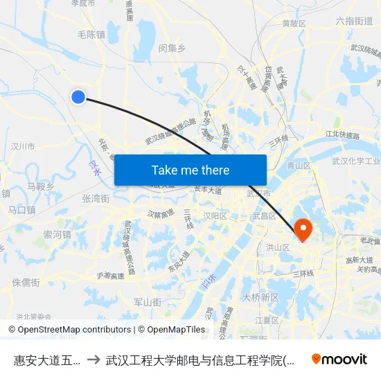 惠安大道五龙台 to 武汉工程大学邮电与信息工程学院(邮科院校区) map