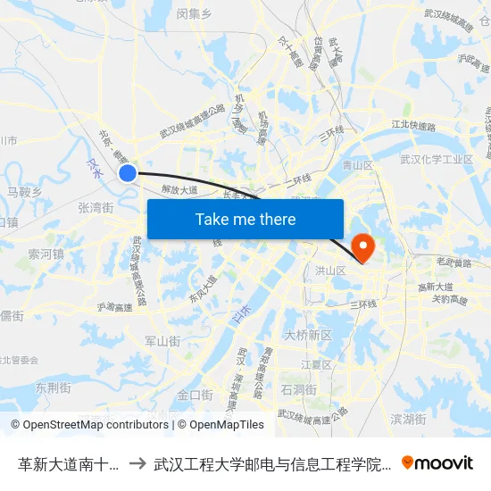 革新大道南十三支沟 to 武汉工程大学邮电与信息工程学院(邮科院校区) map