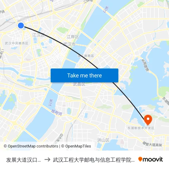 发展大道汉口火车站 to 武汉工程大学邮电与信息工程学院(邮科院校区) map