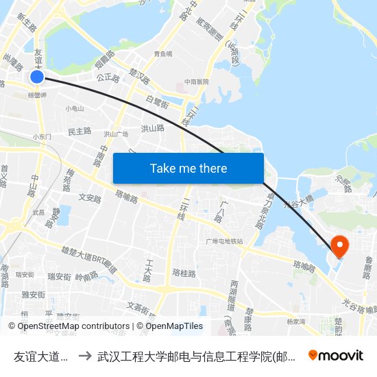 友谊大道沙湖 to 武汉工程大学邮电与信息工程学院(邮科院校区) map