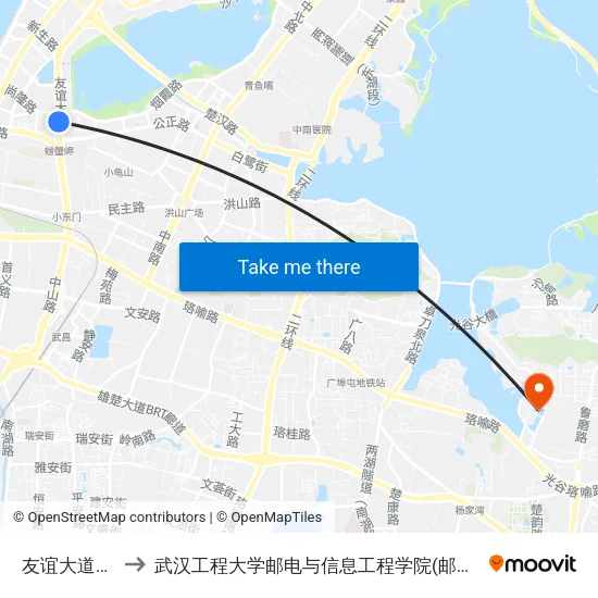 友谊大道沙湖 to 武汉工程大学邮电与信息工程学院(邮科院校区) map