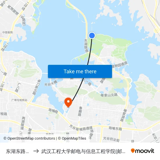 东湖东路磨山 to 武汉工程大学邮电与信息工程学院(邮科院校区) map