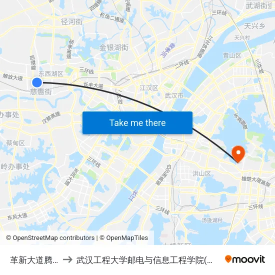 革新大道腾达路 to 武汉工程大学邮电与信息工程学院(邮科院校区) map